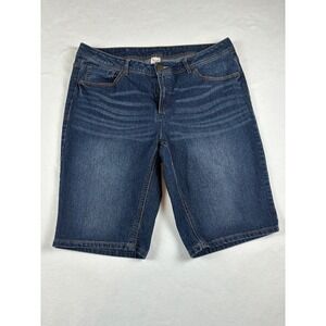 Faded Glory Womens Denim Bermuda Shorts Dark Wash Stretch Size 18 Blue